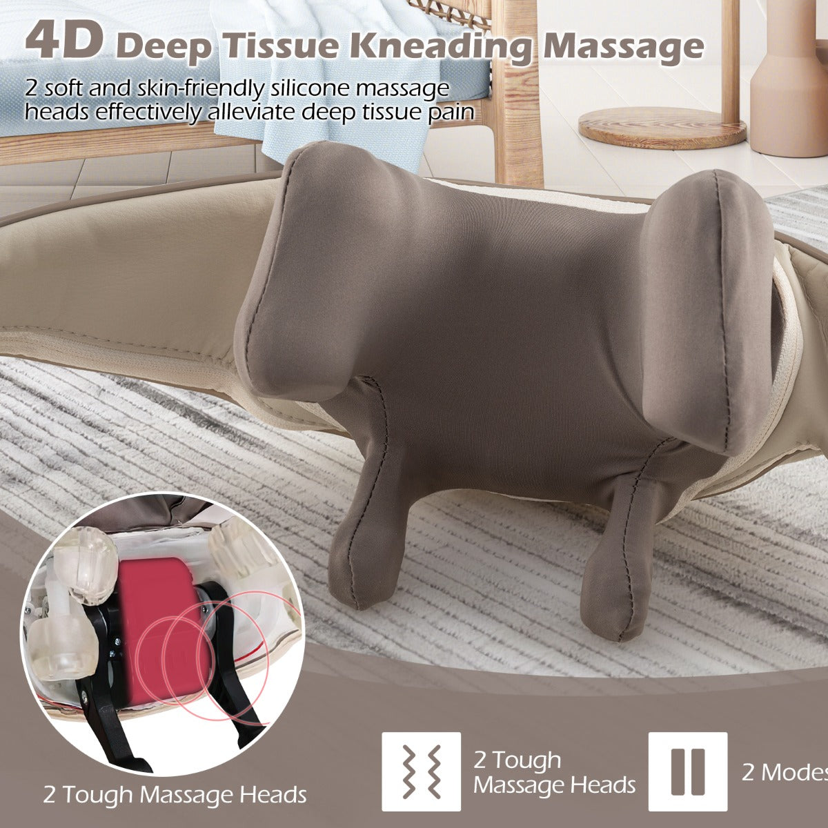 LIVSK Draagbare Draadloze Massager - 4D Shiatsu - 2 Massage Modi - Warmtefunctie - Voor Nek, Schouders, Taille, Benen - Beige