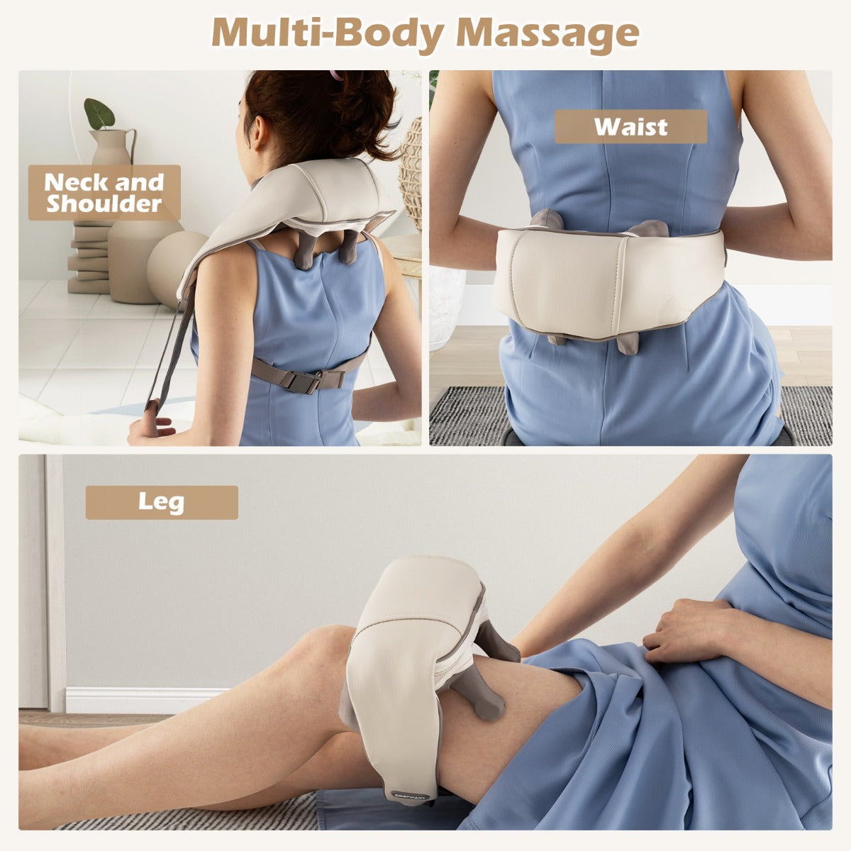 LIVSK Draagbare Draadloze Massager - 4D Shiatsu - 2 Massage Modi - Warmtefunctie - Voor Nek, Schouders, Taille, Benen - Beige