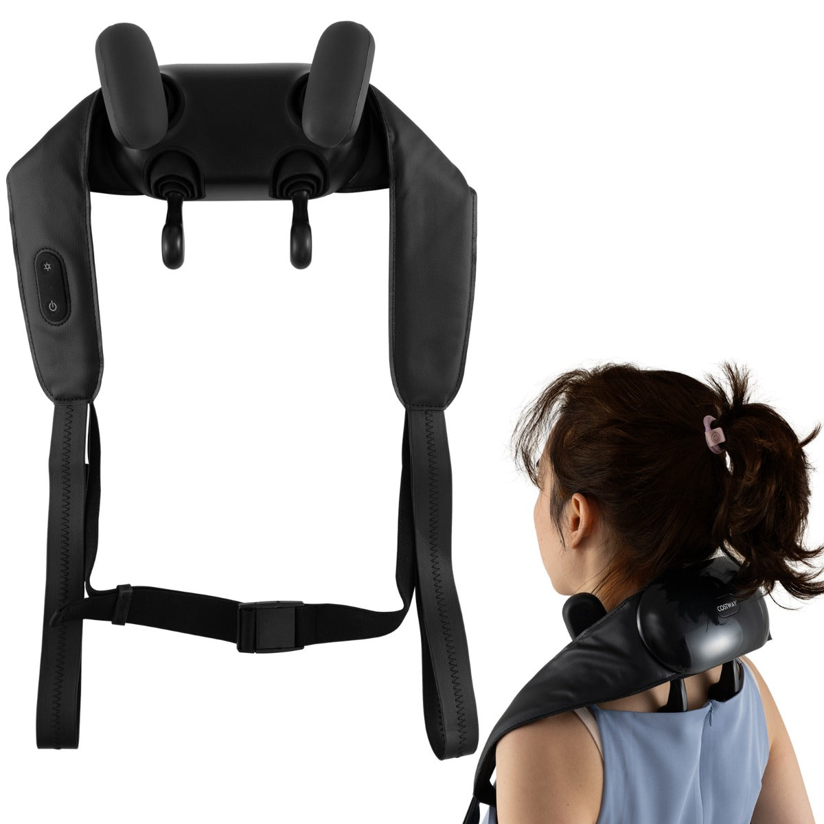 LIVSK Draadloze Nek- en Schoudermassager - 4 Massagekoppen - 2 Warmtestanden - Draagbaar en Handsfree - Zwart