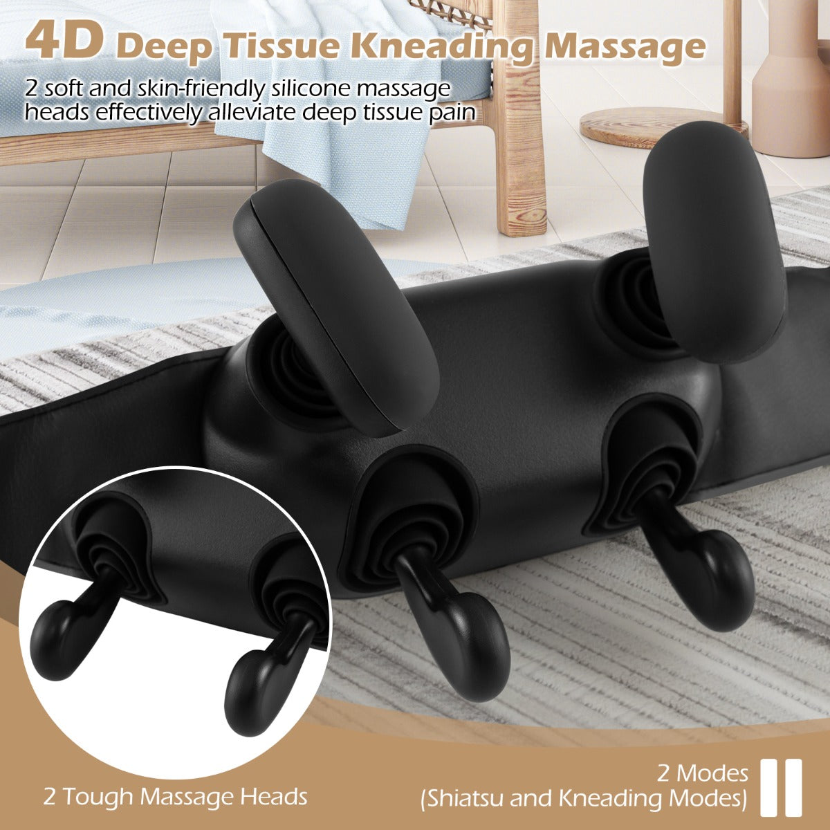 LIVSK Draadloze Nek- en Schoudermassager - 4 Massagekoppen - 2 Warmtestanden - Draagbaar en Handsfree - Zwart