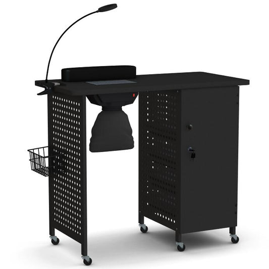 LIVSK Manicuretafel met Afzuigventilator - 4 Lades - Verstelbare Lamp - Wielen voor Mobiliteit - Professioneel en Thuisgebruik -