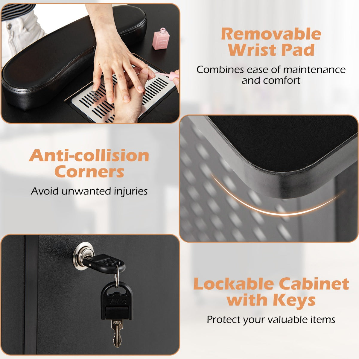 LIVSK Manicuretafel met Afzuigventilator - 4 Lades - Verstelbare Lamp - Wielen voor Mobiliteit - Professioneel en Thuisgebruik -