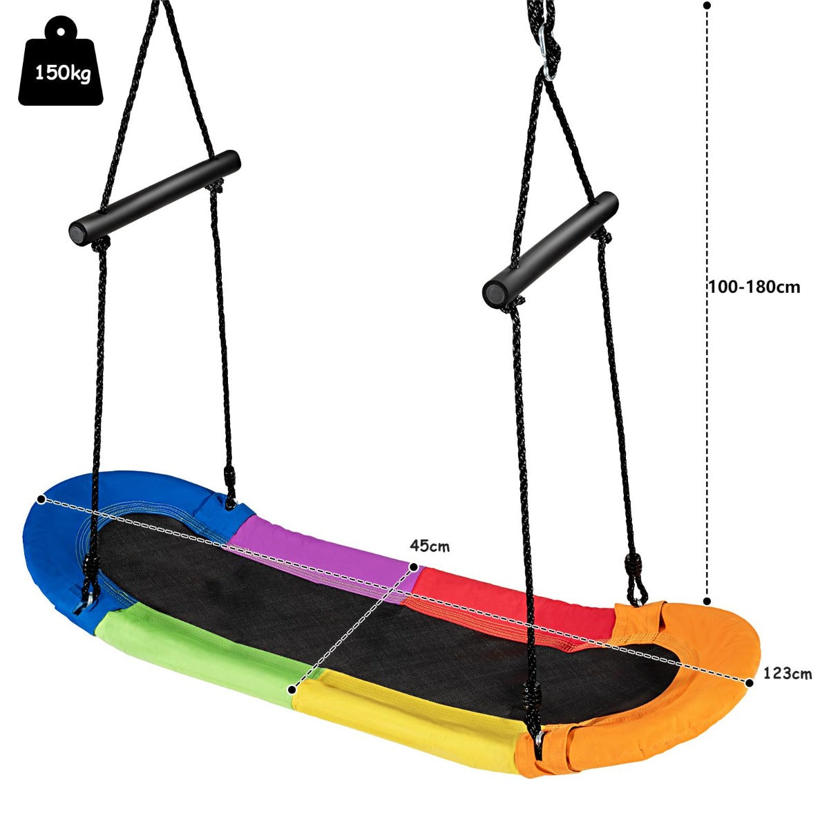 LIVSK Surfschommel - Verstelbare Hoogte 100-160 cm - Robuust Metaal en Oxford Stof - Voor Kinderen en Volwassenen - Groen