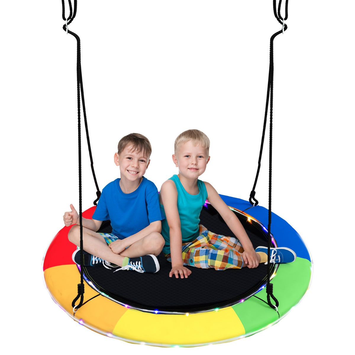 LIVSK Schotelvormige Boomschommel - Ronde Schommel 100 cm - Maximaal 4 Kinderen - 8 Verlichtingsmodi - Draagvermogen 300 kg -