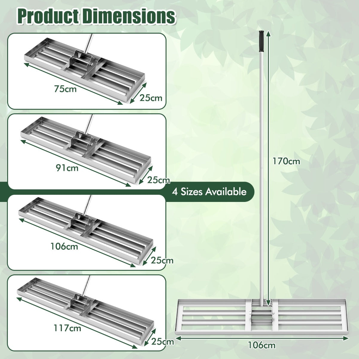 LIVSK Ergonomische Grasvlakker - Robuust Metalen Frame - 106 x 25 cm - Antislip Handvat - Eenvoudige Opslag - Zilver