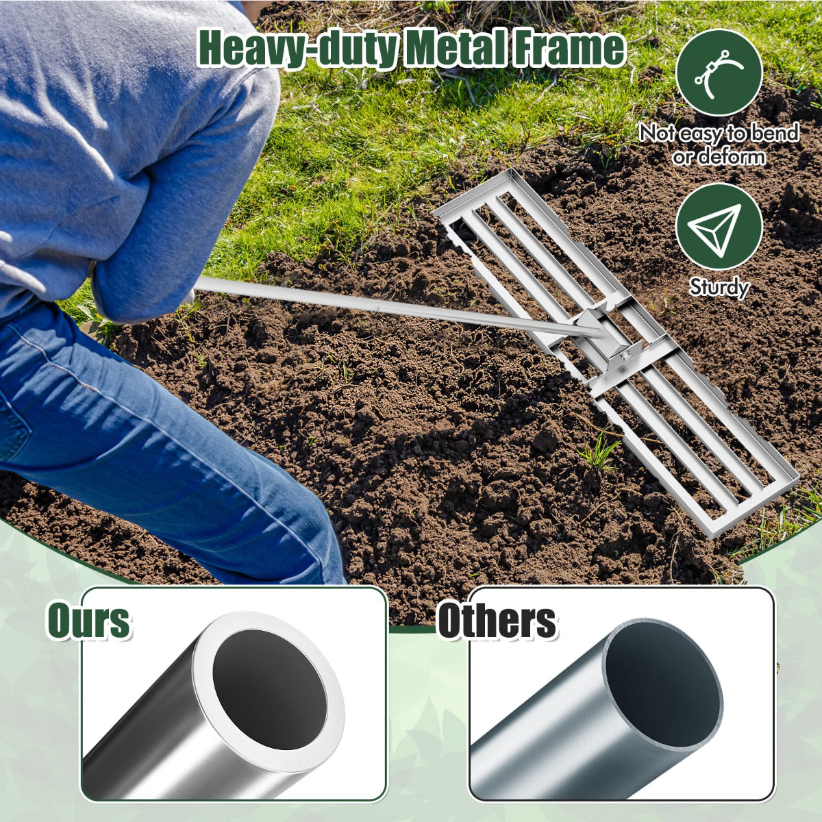 LIVSK Ergonomische Grasvlakker - Robuust Metalen Frame - 106 x 25 cm - Antislip Handvat - Eenvoudige Opslag - Zilver