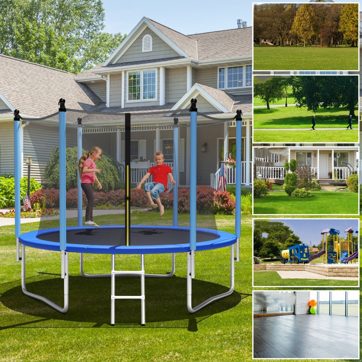 LIVSK Trampoline met Veiligheidsnet - Gegalvaniseerd Staal - Hoge Bounce - 42 Veren - Voor Kinderen vanaf 6 Jaar - Zwart + Blauw