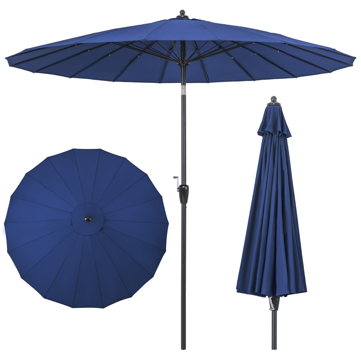 LIVSK Kantelbare Terrasparasol met Zwengel - UV-Bescherming 50+ - 18 Glasvezelribben - Eenvoudige Installatie - Blauw