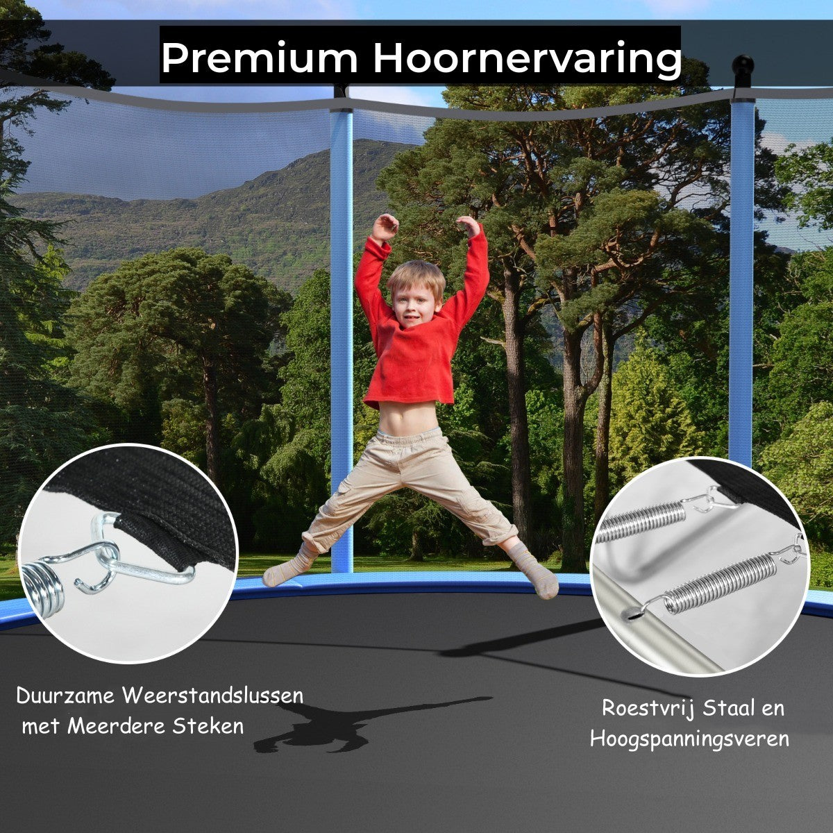 LIVSK Recreatietrampoline Ø 305 cm - Veiligheidsnet - Duurzaam Stalen Frame - Veerkrachtige Veren - Tot 100 kg - Zwart & Blauw
