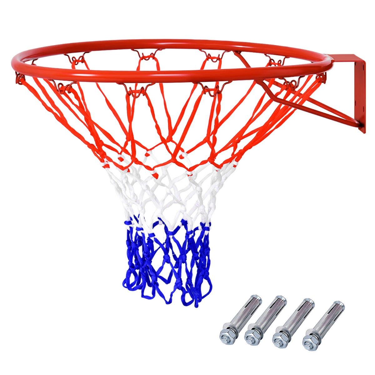 LIVSK Basketbalring - Stalen Frame met Poedercoating - Weerbestendig PE-net - Eenvoudig te Installeren - Rood, Wit, Blauw
