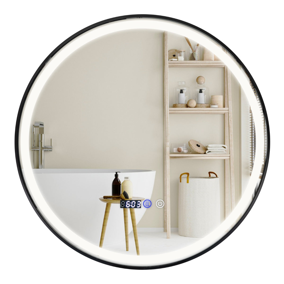 LIVSK Ronde Wandspiegel met LED - Ontwasemingsfunctie - 3 Kleurinstellingen - Explosieveilig - 60 x 60 x 4 cm - Zilver