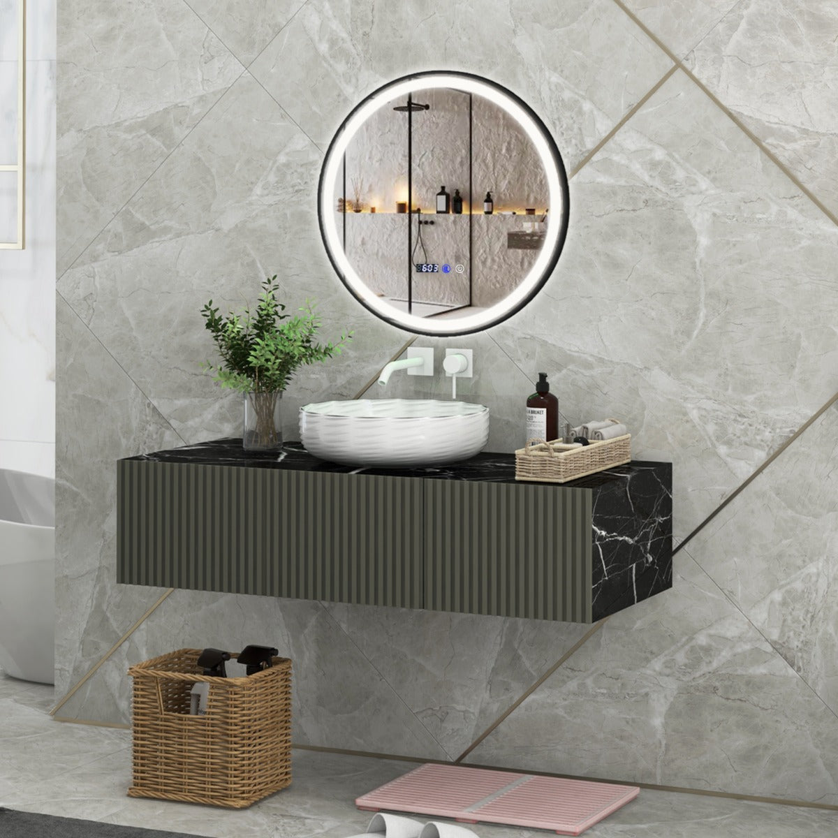 LIVSK Ronde Wandspiegel met LED - Ontwasemingsfunctie - 3 Kleurinstellingen - Explosieveilig - 60 x 60 x 4 cm - Zilver