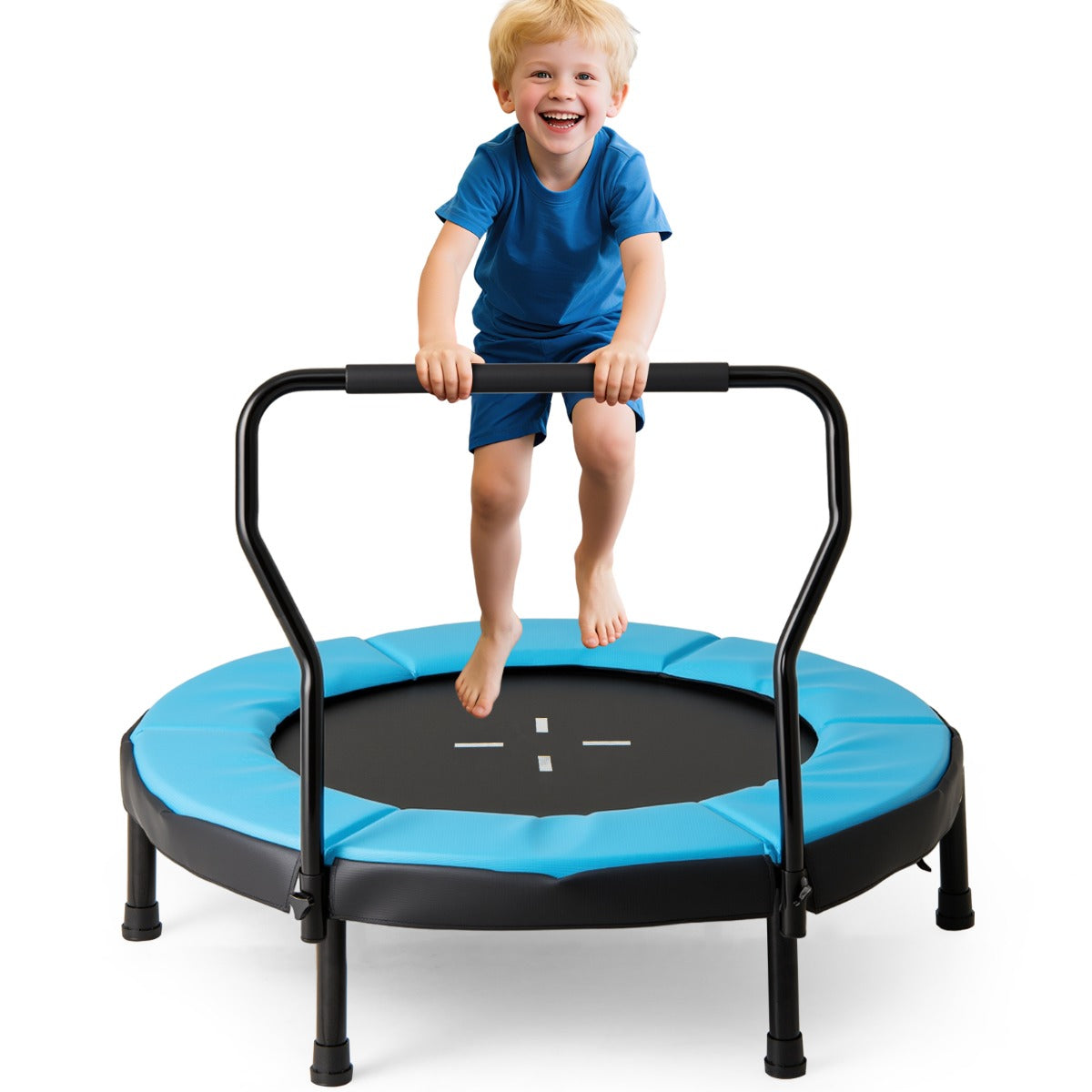LIVSK Kindertrampoline - Afneembare Handgrepen - Waterdichte PP-mat - Belastbaar tot 100 kg - Eenvoudige Montage - Blauw