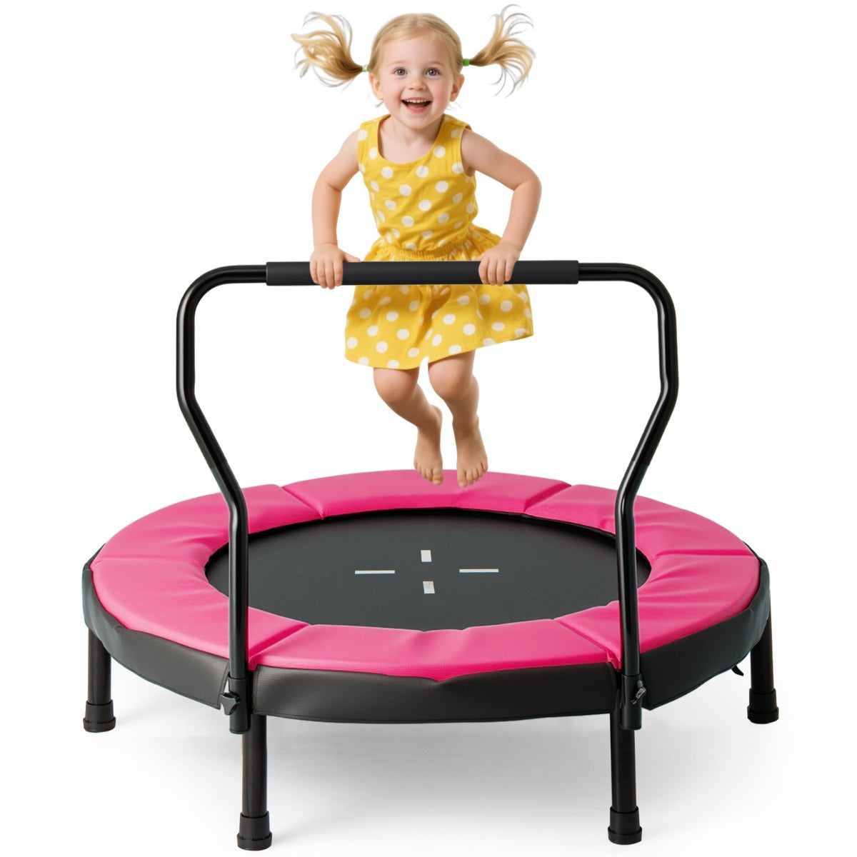 LIVSK Kindertrampoline Ø102 cm - Veilig Spleetvrij Ontwerp - Antislip Greep - Duurzaam Staalframe - Tot 100 kg - Roze