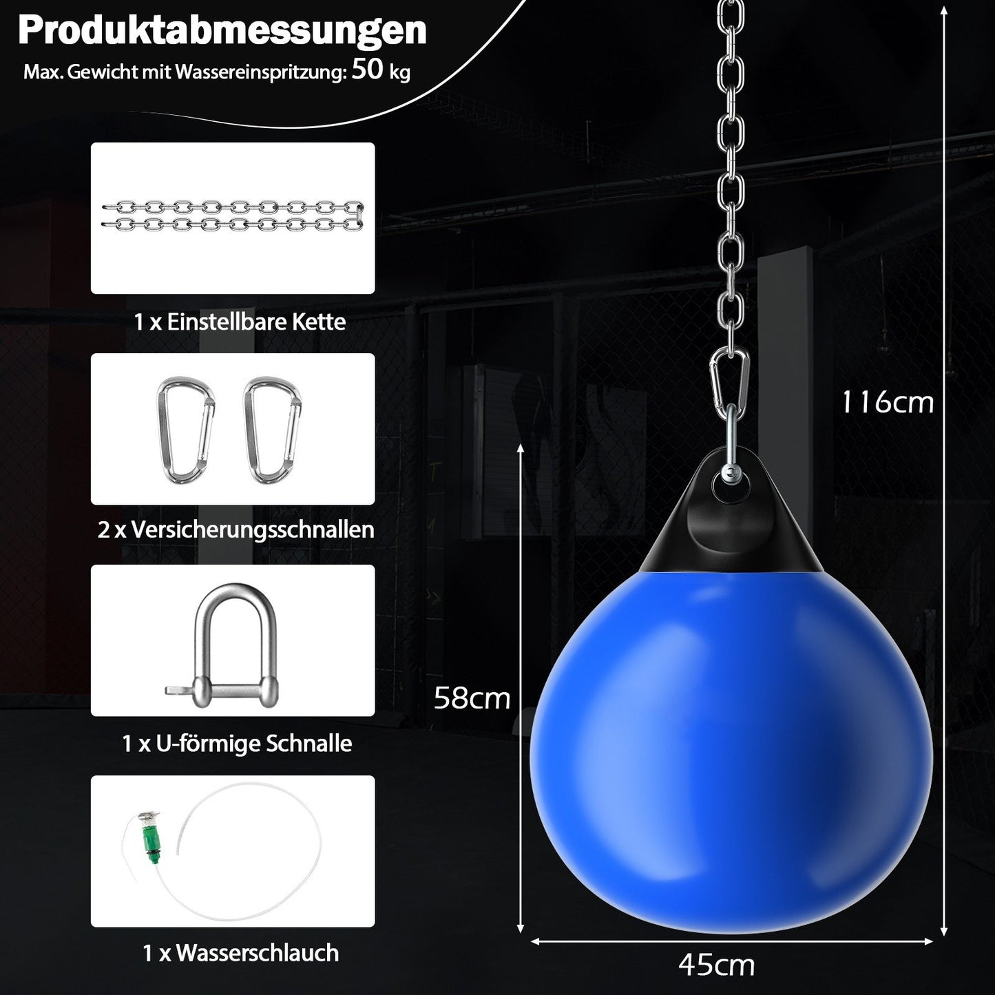 LIVSK Aqua-trainingszak - Watergevuld voor Realistisch Boksen - Verstelbare Ophangketting - 45 x 58 cm - Blauw