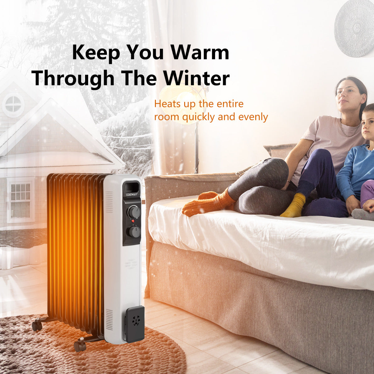 LIVSK Oliegevulde Elektrische Radiator - 3 Warmtestanden - Instelbare Thermostaat - Veiligheidsopties - Draagbaar - Zwart