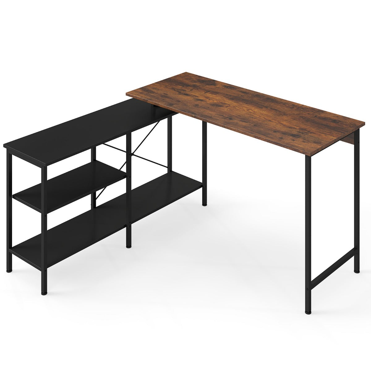 Livsk costway omkeerbaar l vormig bureau met twee opbergplanken hoekbureau voor gamers 1 1