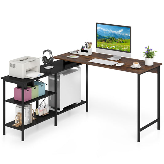 Livsk costway omkeerbaar l vormig bureau met twee opbergplanken hoekbureau voor gamers