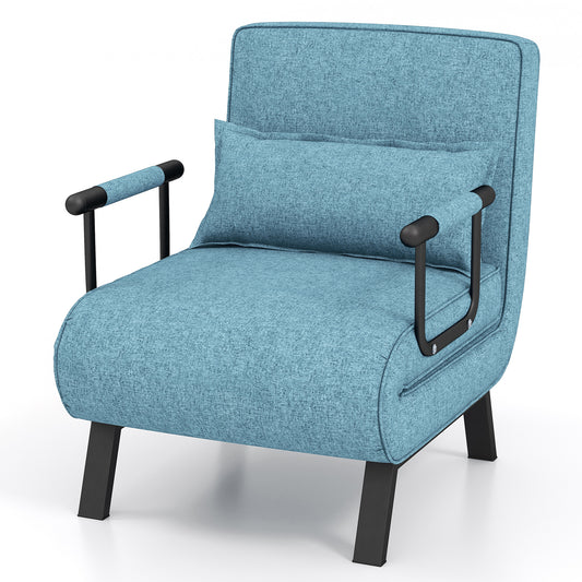 LIVSK Omkeerbare Slaapstoel - 4-in-1 Fauteuil, Ligstoel en Bed - 6 Verstelbare Posities - Comfortabel Linnen - Turquoise