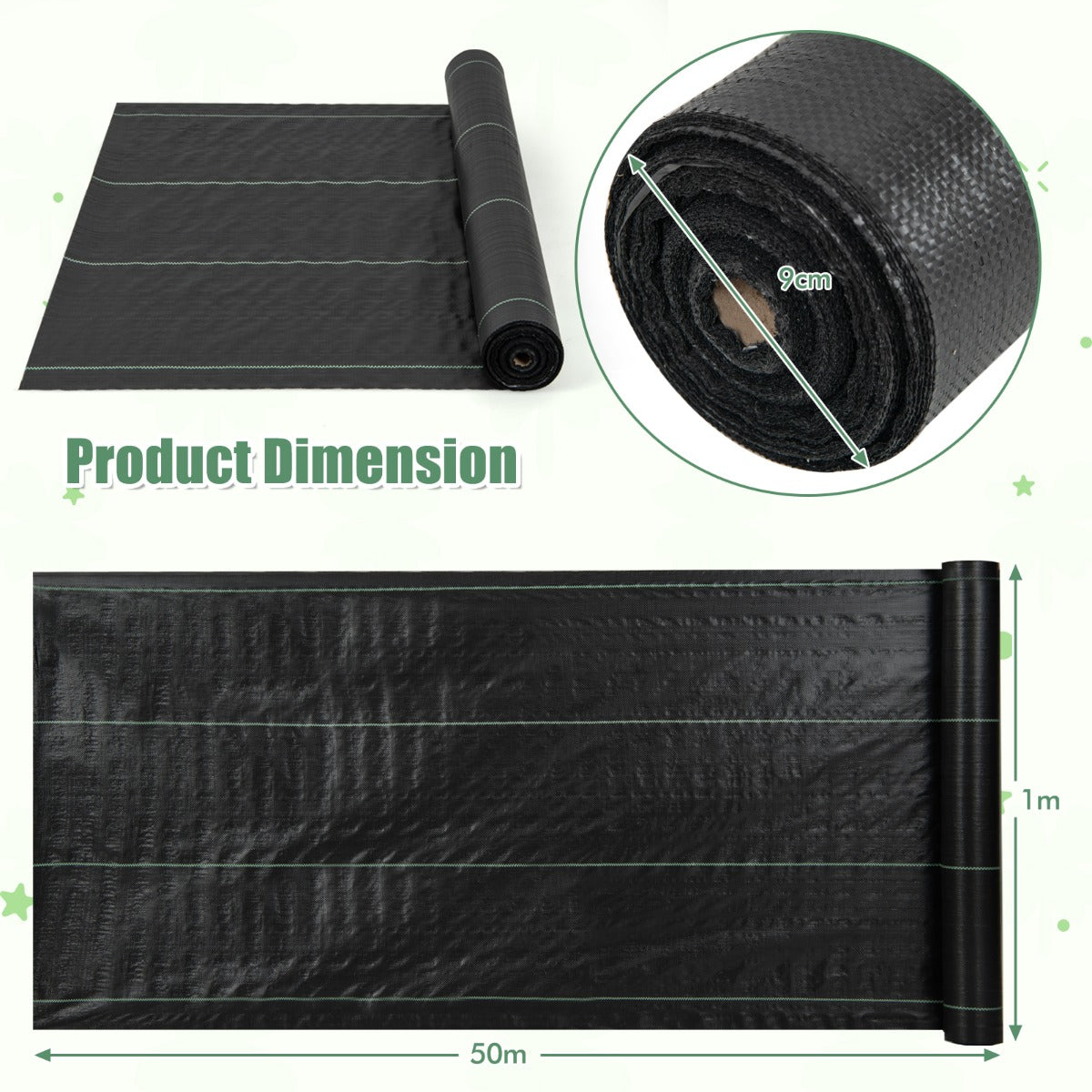 LIVSK Onkruidbestrijdingsdoek 50 m x 1 m - Slijtvaste Stof - Ademend en Doorlatend - Voor Optimale Plantengroei - Zwart