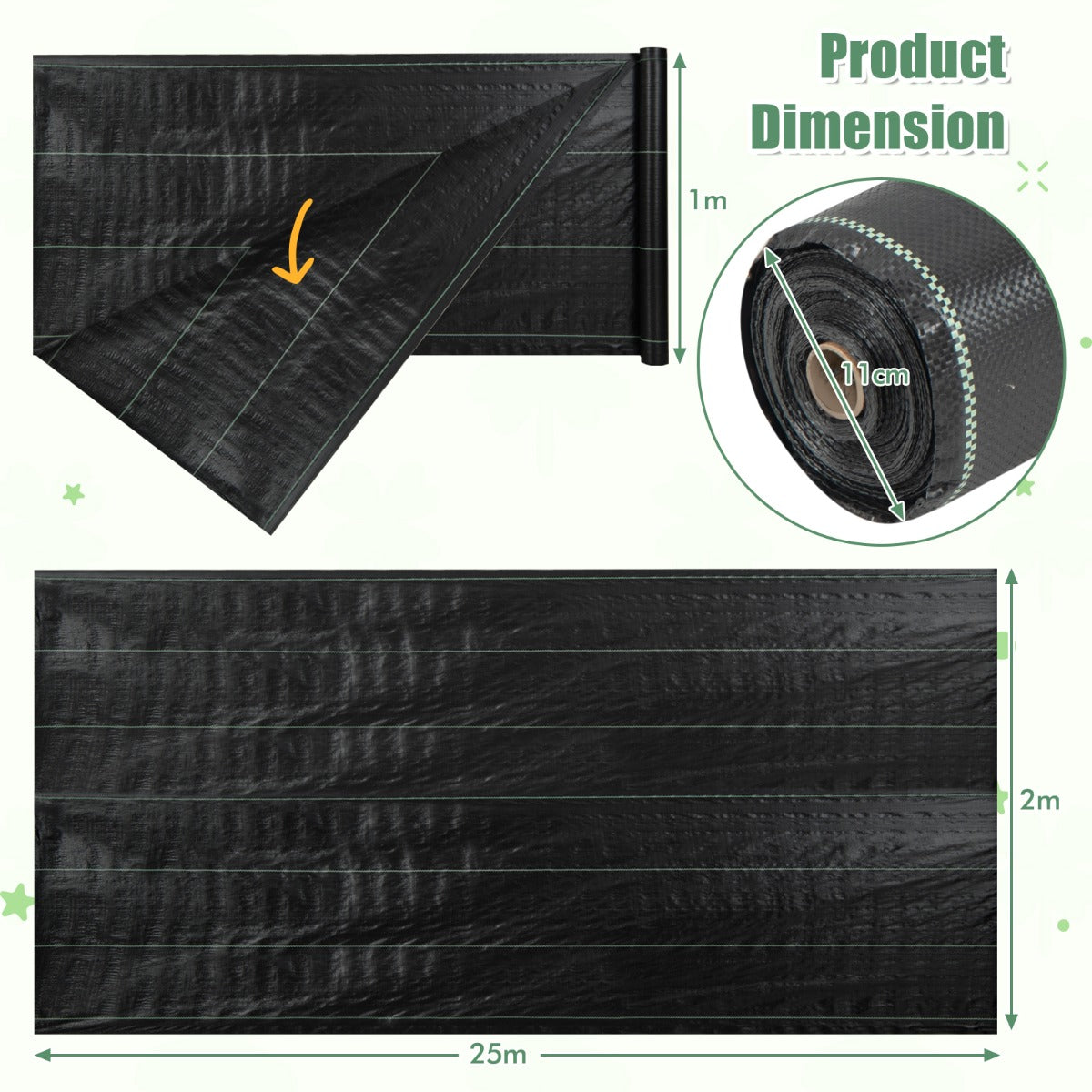 LIVSK Onkruidbestrijdingsdoek - Slijtvast - Zonlichtblokkering - Waterdoorlatend - 25 m x 2 m - Zwart