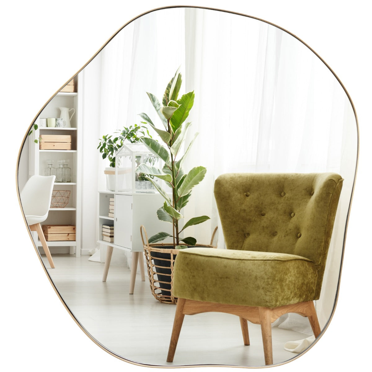 LIVSK Wandspiegel - Uniek Asymmetrisch Design - HD Reflectie - Duurzaam Glas met Metalen Frame - Eenvoudige Installatie - Goud