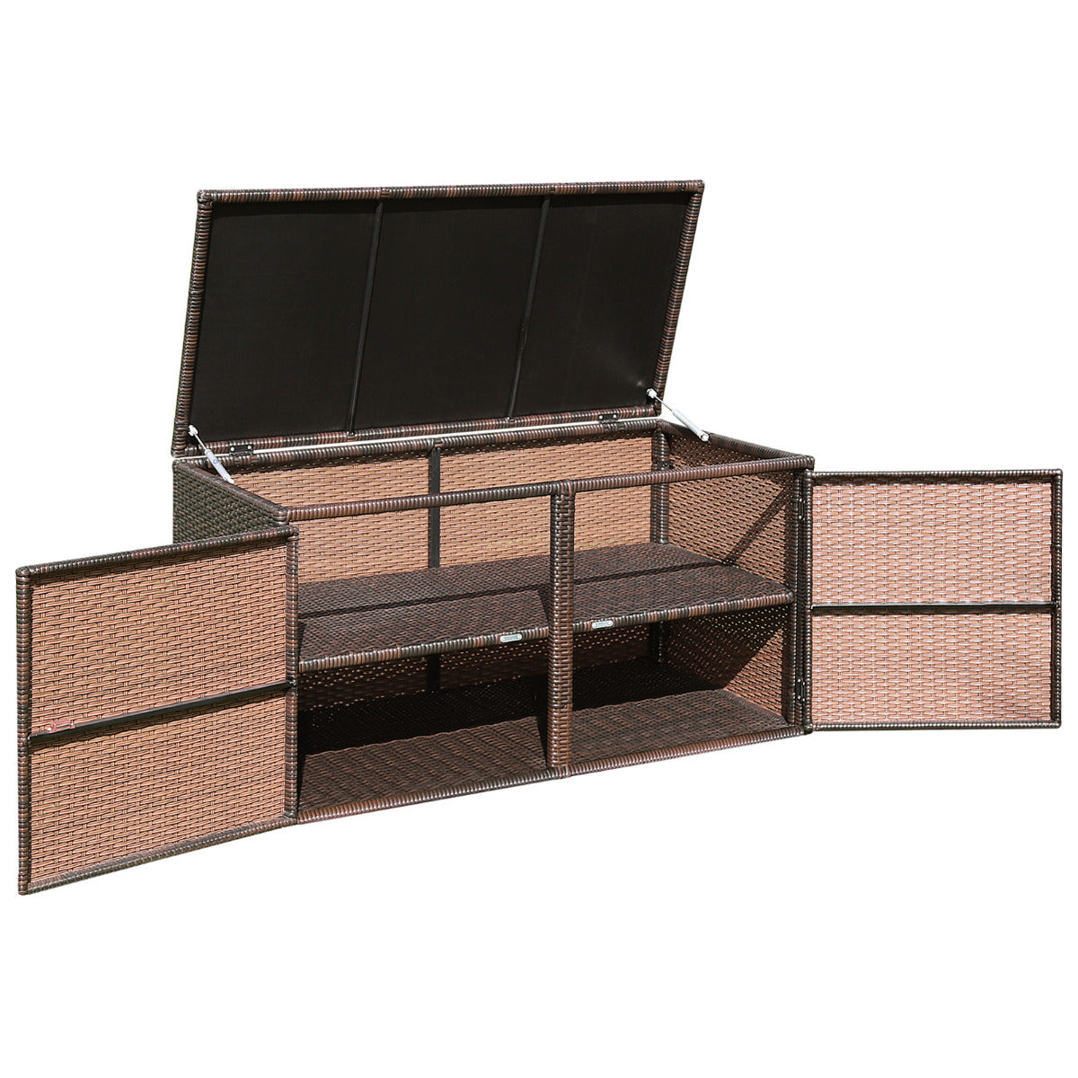 LIVSK Tuinopbergbox - 335L Capaciteit - Duurzaam Stalen Frame - 2 Interne Planken - Dubbele Deuren - Bruin