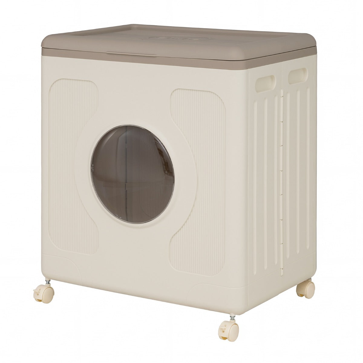 Livsk costway opbergbox voor kleding met deksel en wieltjes 45 l rolbare wasmand met transparant venster grijs 1 1