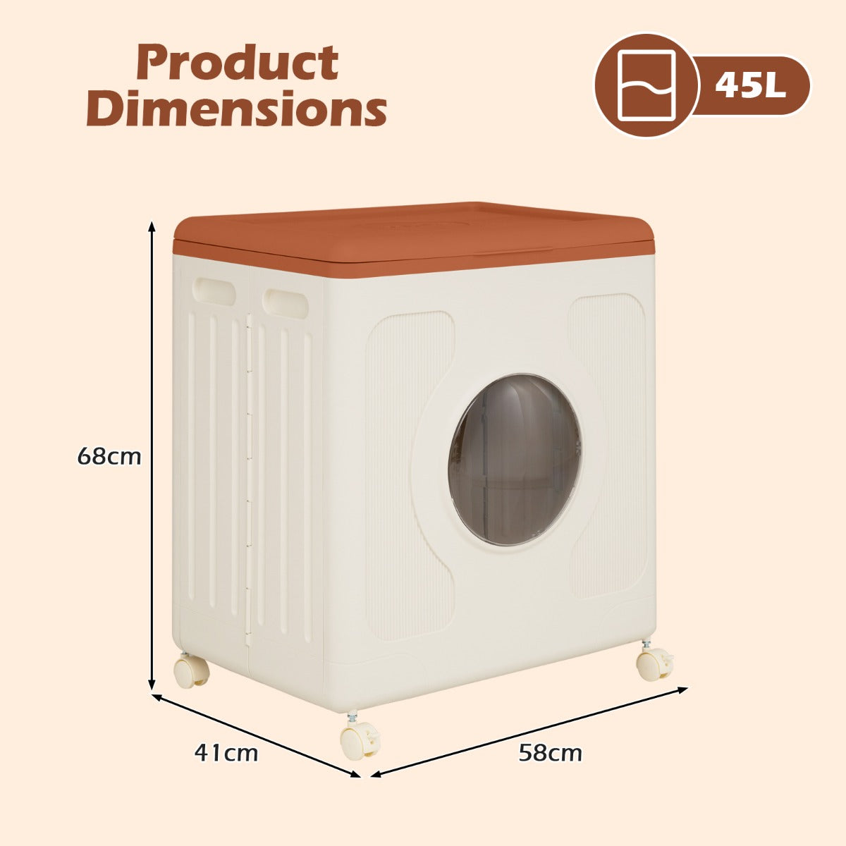 Livsk costway opbergbox voor kleding met deksel en wieltjes 45 l rolbare wasmand met transparant venster oranje 2