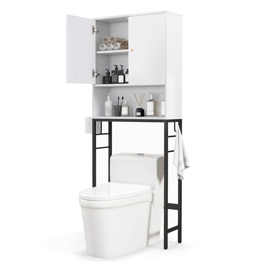 LIVSK Staande Toiletkast - Vrijstaand met 2 Deuren en Zijhaken - Verstelbare Plank - Water- en Roestbestendig - Natuurlijk/Wit