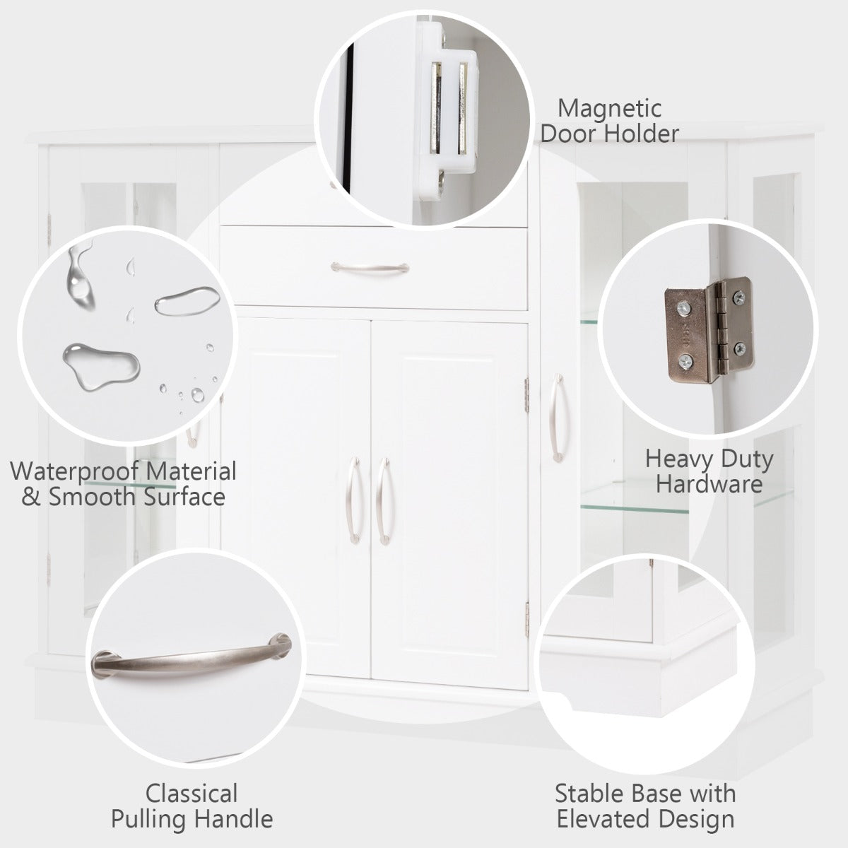 LIVSK Opbergkast Buffet - Wit - Twee Laden en Drie Compartimenten - Duurzaam Dichtheidraad en Gehard Glas - 107 x 30 x 82 cm - Wit