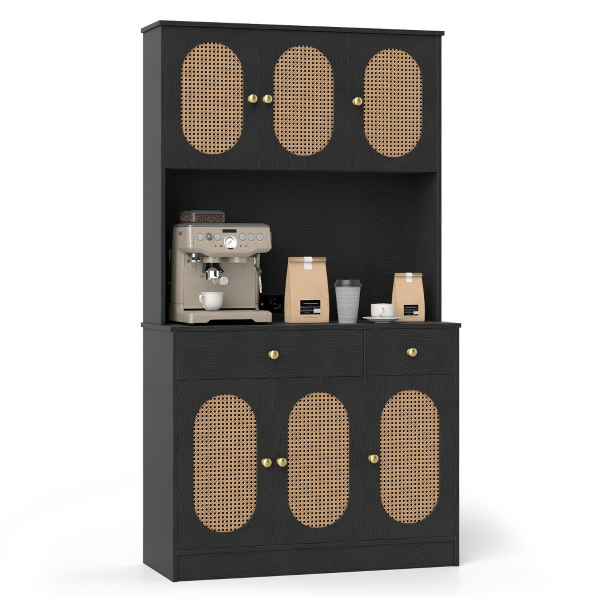 Livsk costway opbergkast dressoir met glazen deuren vrijstaand dressoir in boheemse stijl