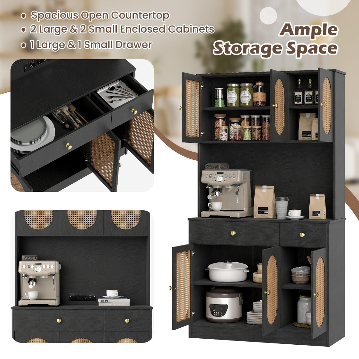 Livsk costway opbergkast dressoir met glazen deuren vrijstaand dressoir in boheemse stijl 6