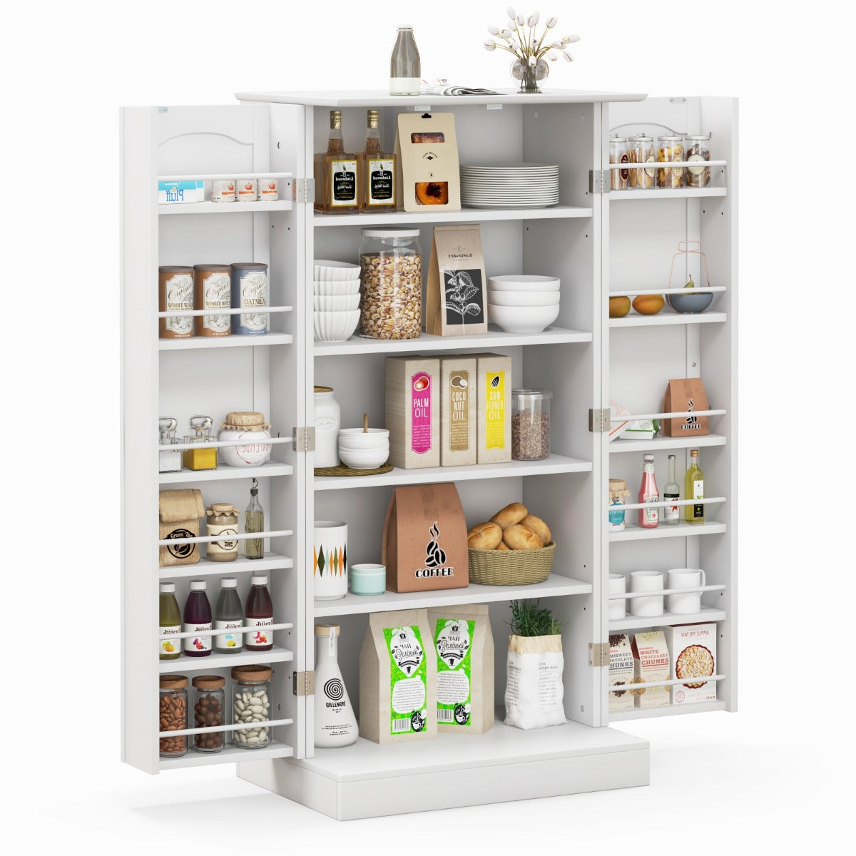 Livsk costway opbergkast keukenkast vrijstaande buffetkast met 2 deuren en 6 verstelbare planken multifunctionele kast 60 x 40 x 120 cm wit