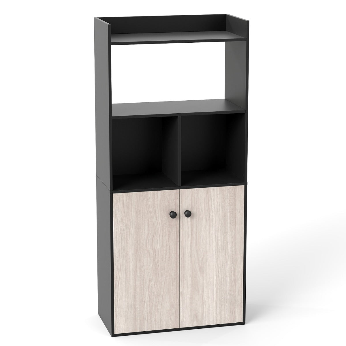 Livsk costway opbergkast met 5 niveaus boekenkast met 2 open planken 2 compartimenten houten boekenkast met kastdeuren