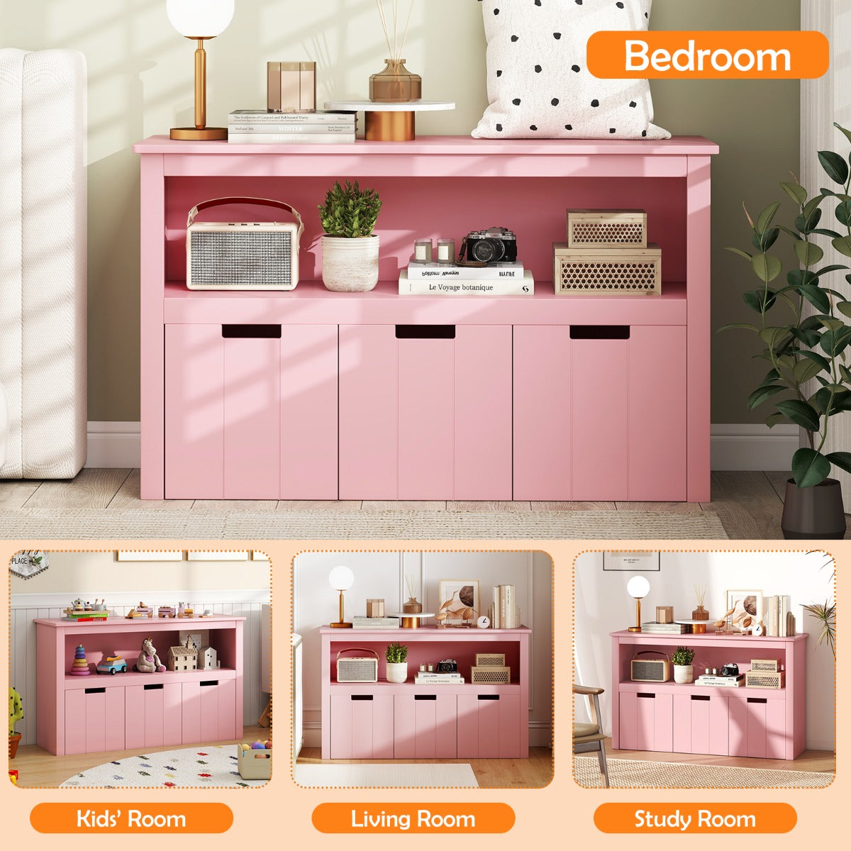 LIVSK Opbergkast op Wielen - Drie Lades - Duurzaam en Waterdicht - Multifunctioneel - 101 x 33 x 62 cm - Roze