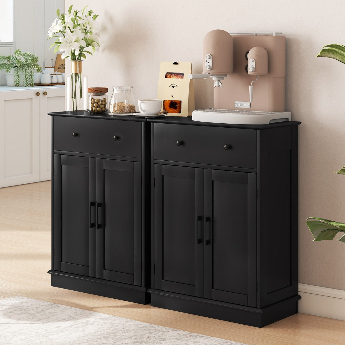 LIVSK Onderkast met Verstelbare Plank - Veel Opbergruimte - Kantelbeveiliging - Elegant Ontwerp - 56 x 30 x 80 cm - Zwart