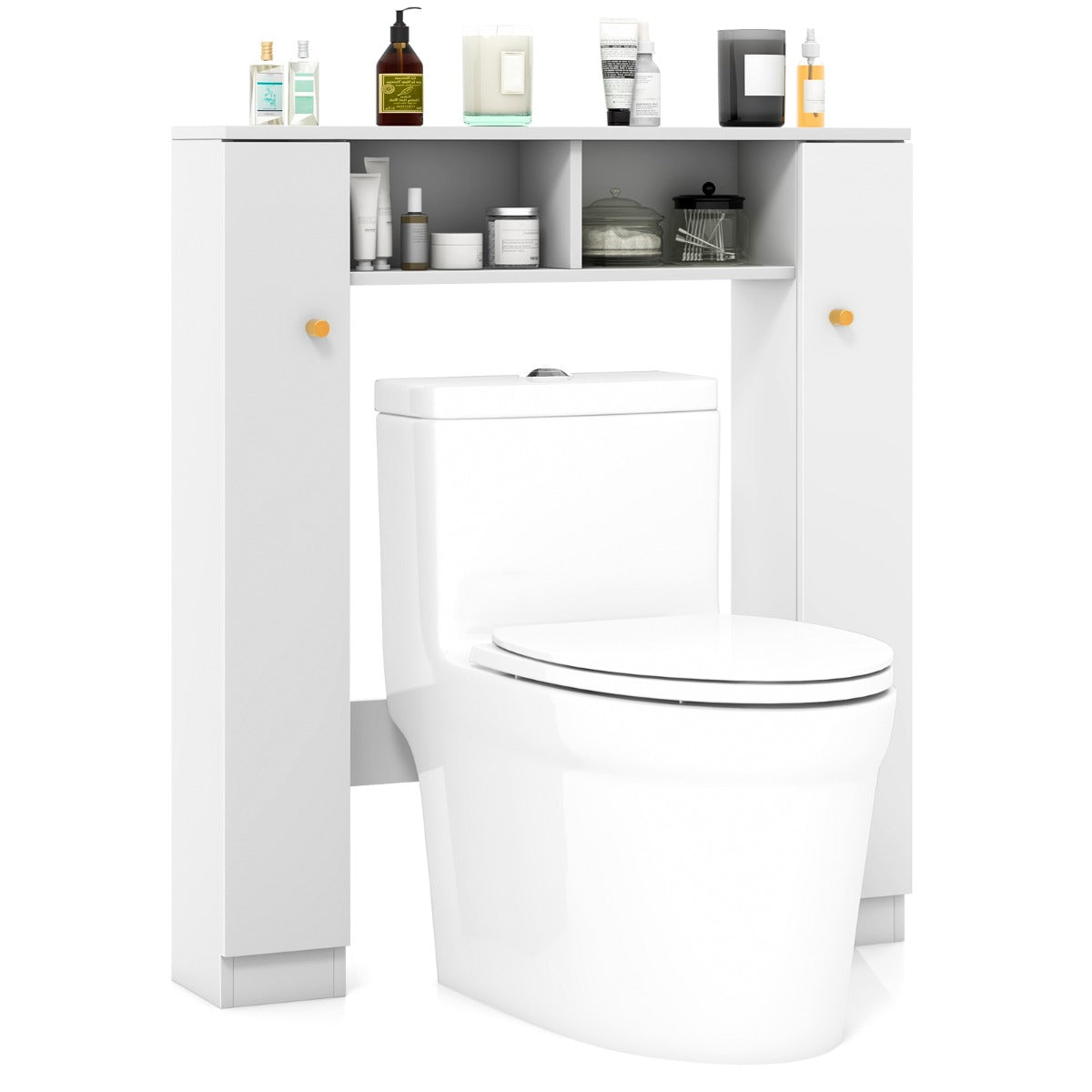 LIVSK Toilet-opbergkast - Verstelbare Planken - Dubbele Deur - Ruimtebesparend - Totale capaciteit 60 kg - Wit