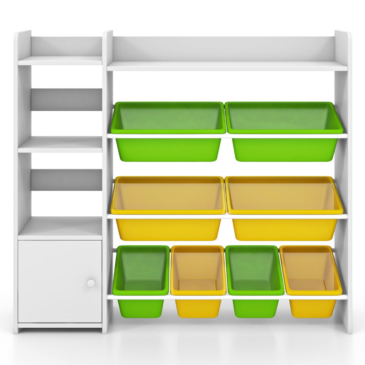LIVSK 3-in-1 Kinderopbergorganiser - Met Planken, Speelgoedbakken en Kast - Kindveilig Ontwerp - 112,5 x 30 x 100 cm - Wit +