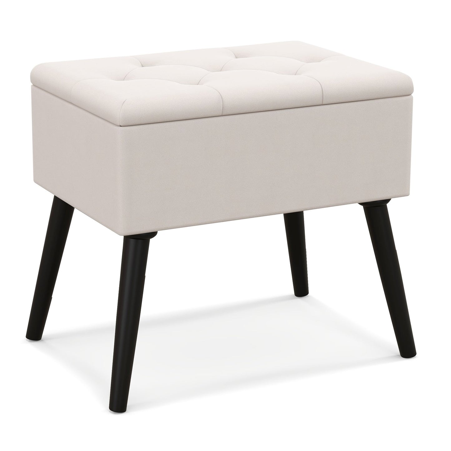 LIVSK Luxe Fluwelen Opbergkruk - Ondersteunend Zitkussen - Handige Opbergruimte - Tot 150 kg - Moderne Elegantie - Beige