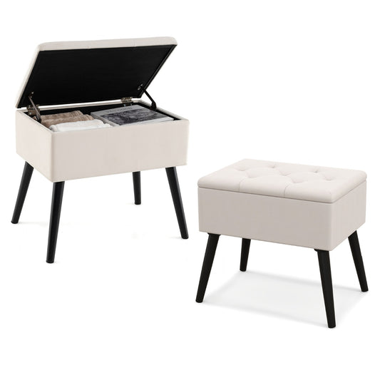 LIVSK Luxe Fluwelen Opbergkruk - Ondersteunend Zitkussen - Handige Opbergruimte - Tot 150 kg - Moderne Elegantie - Beige