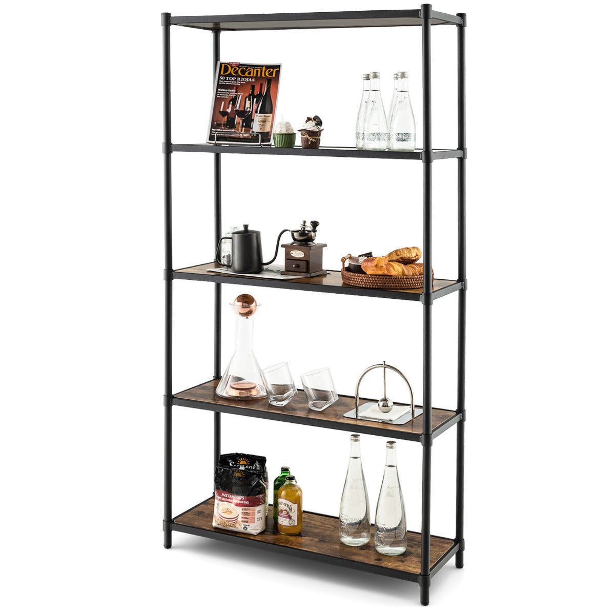 LIVSK Opbergrek - 5 Niveaus met Flexibele Montage - Draagvermogen tot 100 kg - Kantelbeveiliging - 80 x 29 x 154 cm - Bruin