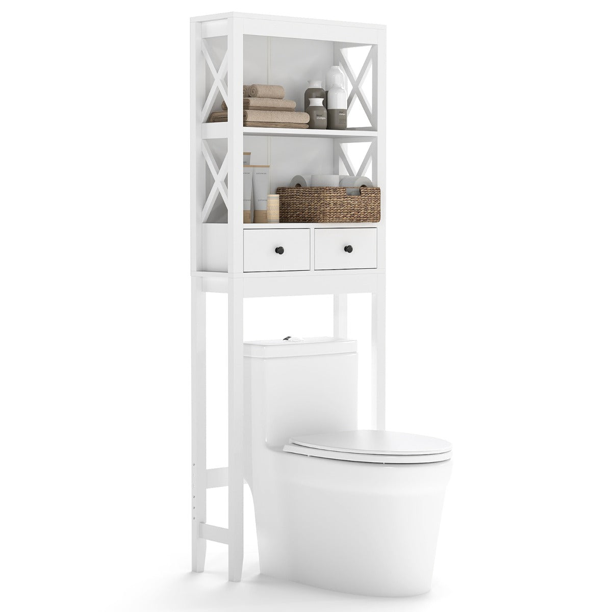 Livsk costway opbergruimte boven het toilet toiletrek met 3 open planken badkamerrek voor badkamer en wasruimte