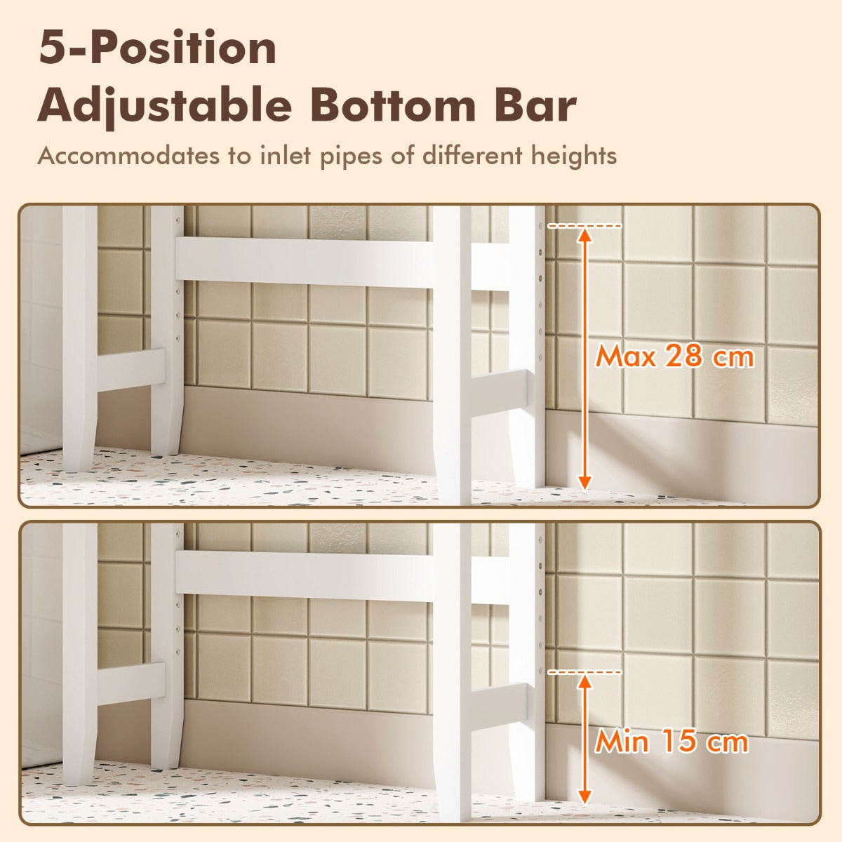 Livsk costway opbergruimte boven het toilet toiletrek met 3 open planken badkamerrek voor badkamer en wasruimte 5