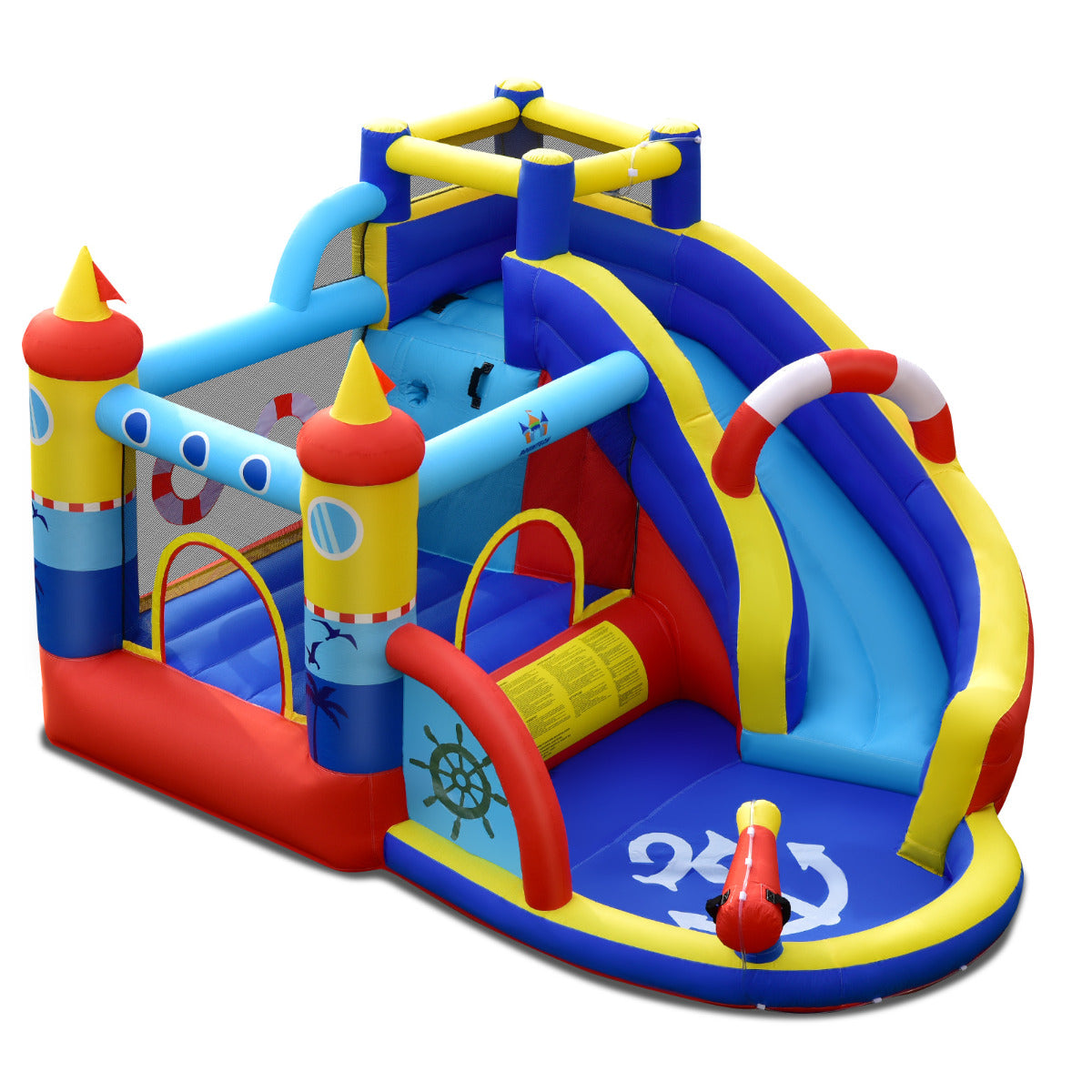 LIVSK Opblaasbaar Springkasteel met Waterglijbaan - Peuterbad - Klimmuur - Veiligheidsnet - Voor 3 Kinderen - 360 x 290 x 200 cm