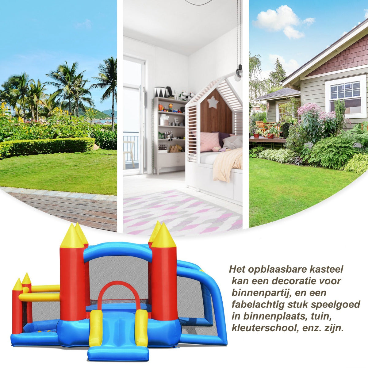 LIVSK Opblaasbaar Springkasteel met Glijbaan en Voetbaldoel - Veilige Oxford-stof - Voor 4 Kinderen - 350 x 275 x 196 cm -