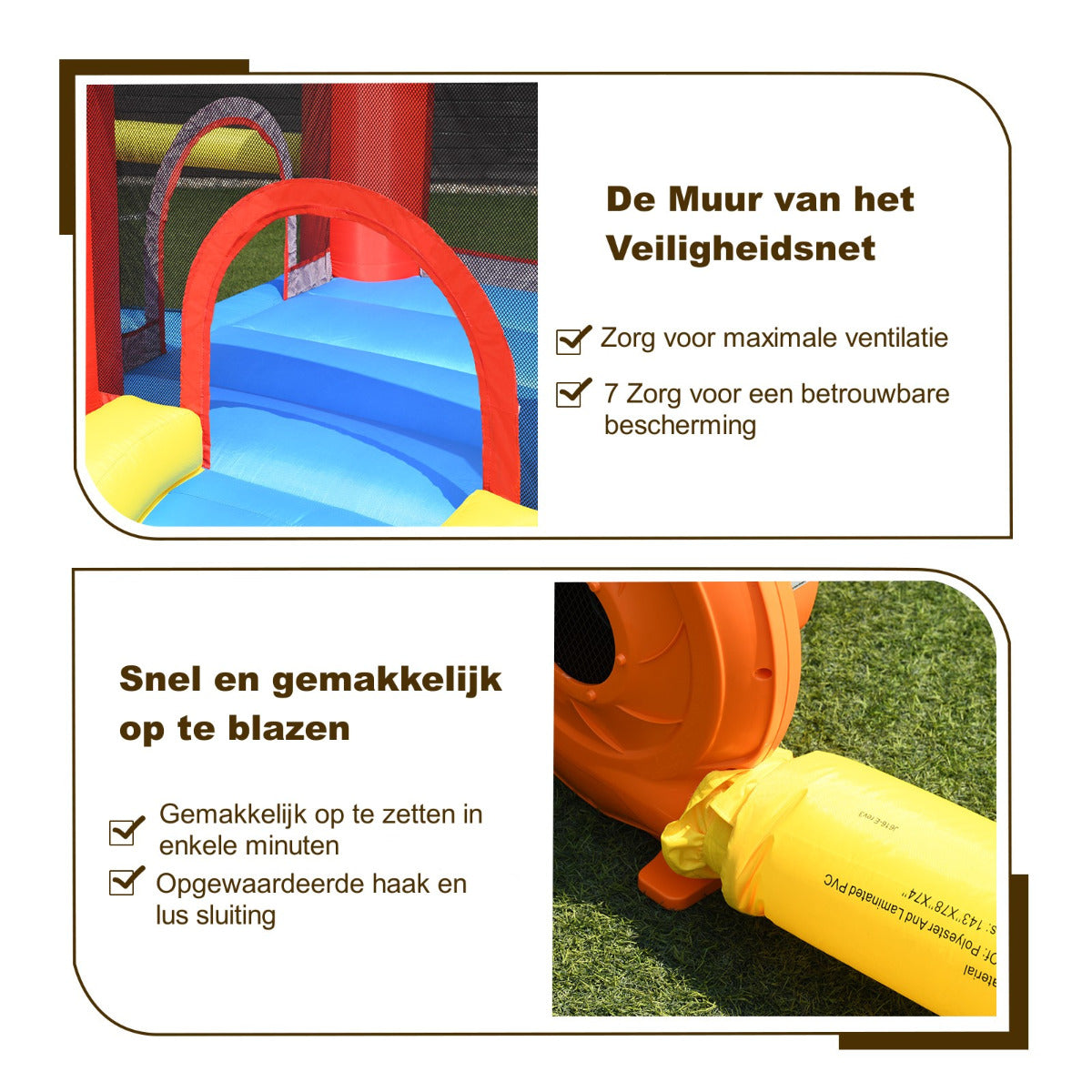 LIVSK Opblaasbaar Springkasteel met Glijbaan en Voetbaldoel - Veilige Oxford-stof - Voor 4 Kinderen - 350 x 275 x 196 cm -