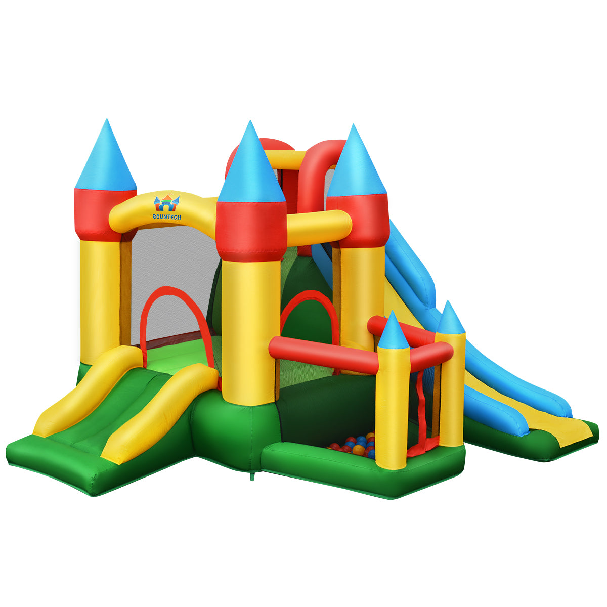 Livsk costway opblaasbaar springkasteel met 780w luchtblazer 2 glijbanen springkasteel voor kinderen 330 x 300 x 210 cm kleurrijk