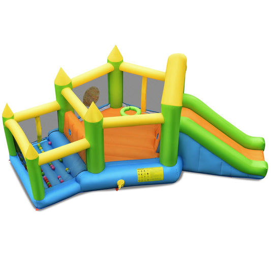 LIVSK Opblaasbaar Springkasteel met Glijbaan en Basketbalring - Duurzaam Oxford - Voor 3 Kinderen - 477 x 241 x 208 cm -