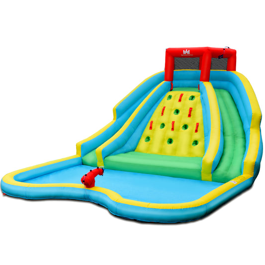 LIVSK Opblaasbaar Waterglijpark - 2 Glijbanen - Klimwand - Waterkanon - Veiligheidsnet - Voor 3-10 jaar - 518 x 366 x 229 cm -